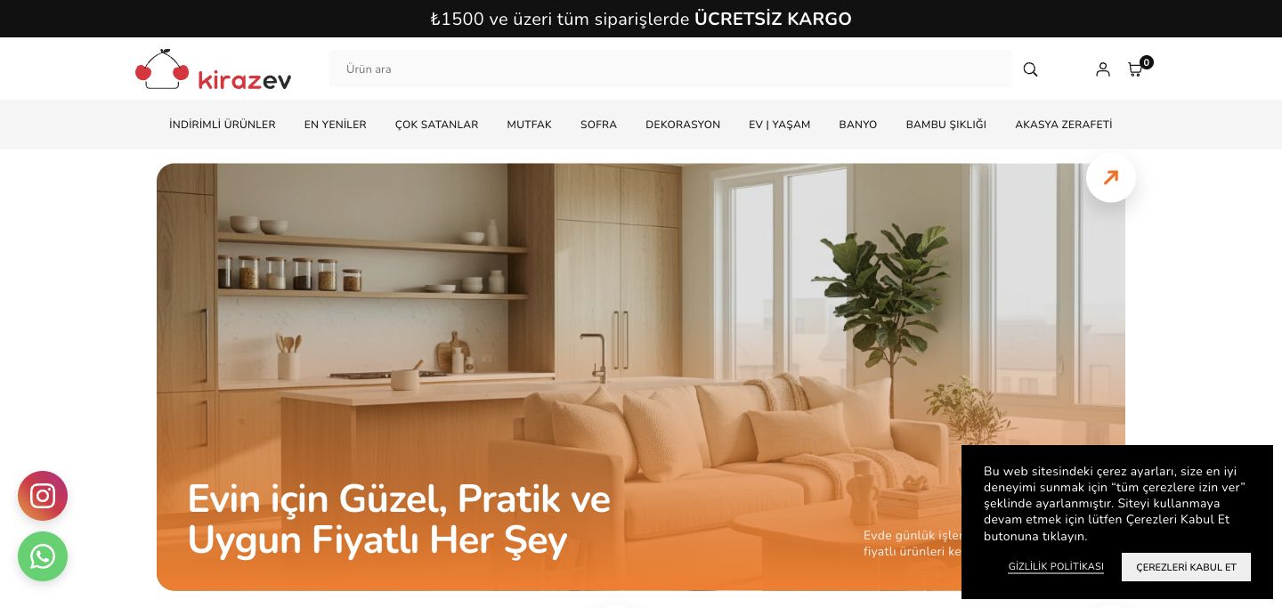 Kirazev live storefront screenshot showing home goods catalog navigation. Kirazev live storefront screenshot showing home goods catalog navigation.